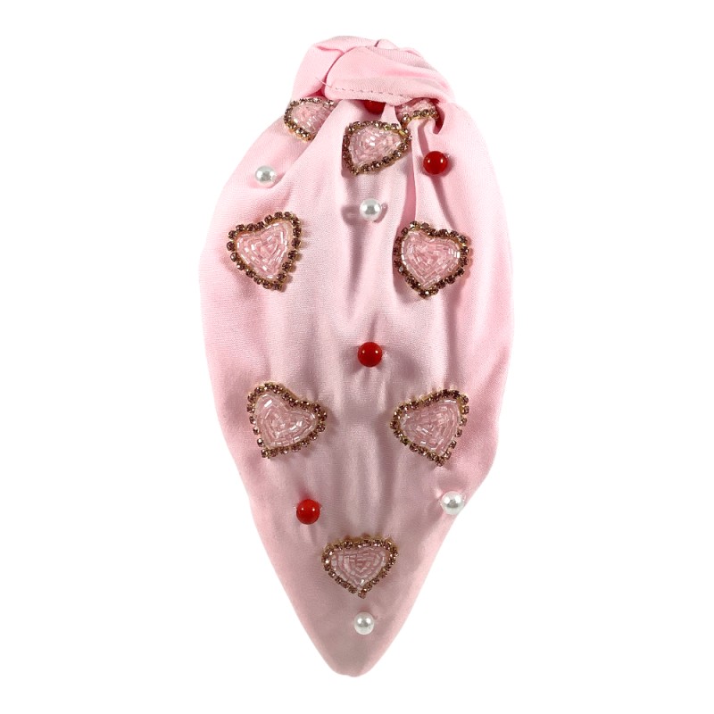 SEED BEAD HEART KNOT HEADBAND - PINK